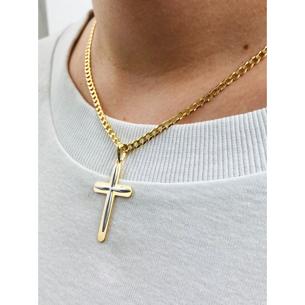 Złoty krzyżyk klasyczny prosty dwukolorowy