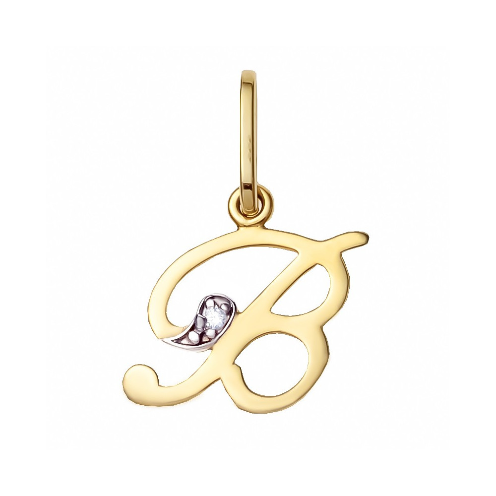 Złoty wisiorek zawieszka ozdobna literka B z cyrkoniami