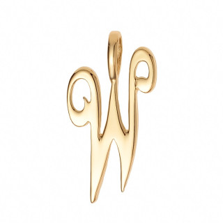 Złoty wisiorek zawieszka ozdobna literka W z zawijasami gładka polerowana