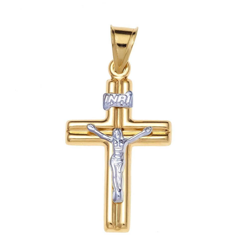 Złoty krzyżyk Jezus Chrystus INRI dwukolorowy