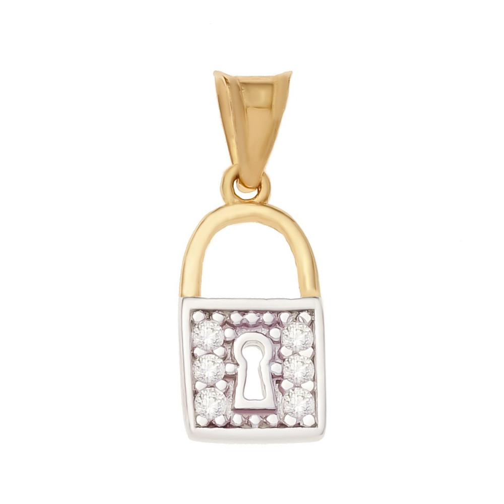 Anhänger Vorhängeschloss Kettenanhänger Bicolor Zweifarbig Gold Goldanhänger mit Zirkonia 585er 14KT