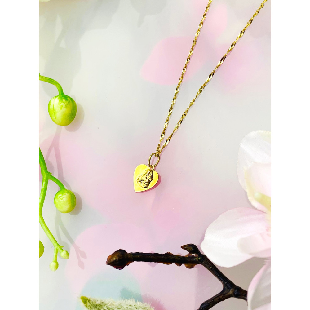 Złoty Medalik serce Zawieszka Matka Boska Częstochowska