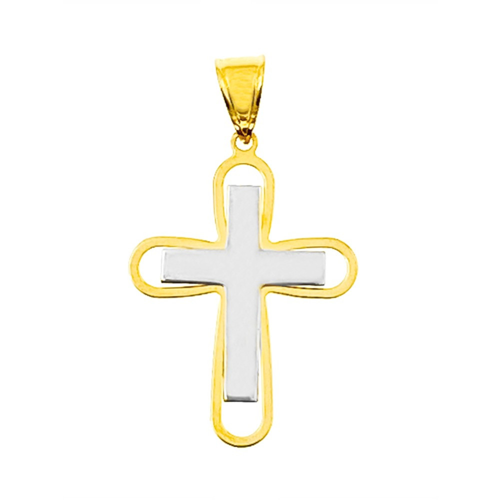 Złoty krzyżyk klasyczny prosty dwukolorowy