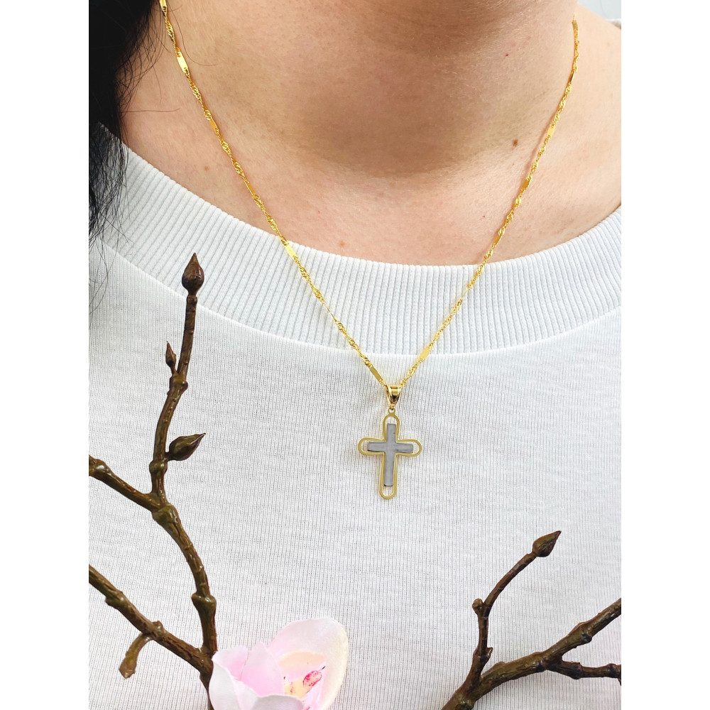 Złoty krzyżyk klasyczny prosty dwukolorowy