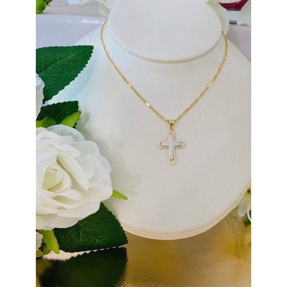 Złoty krzyżyk klasyczny prosty dwukolorowy