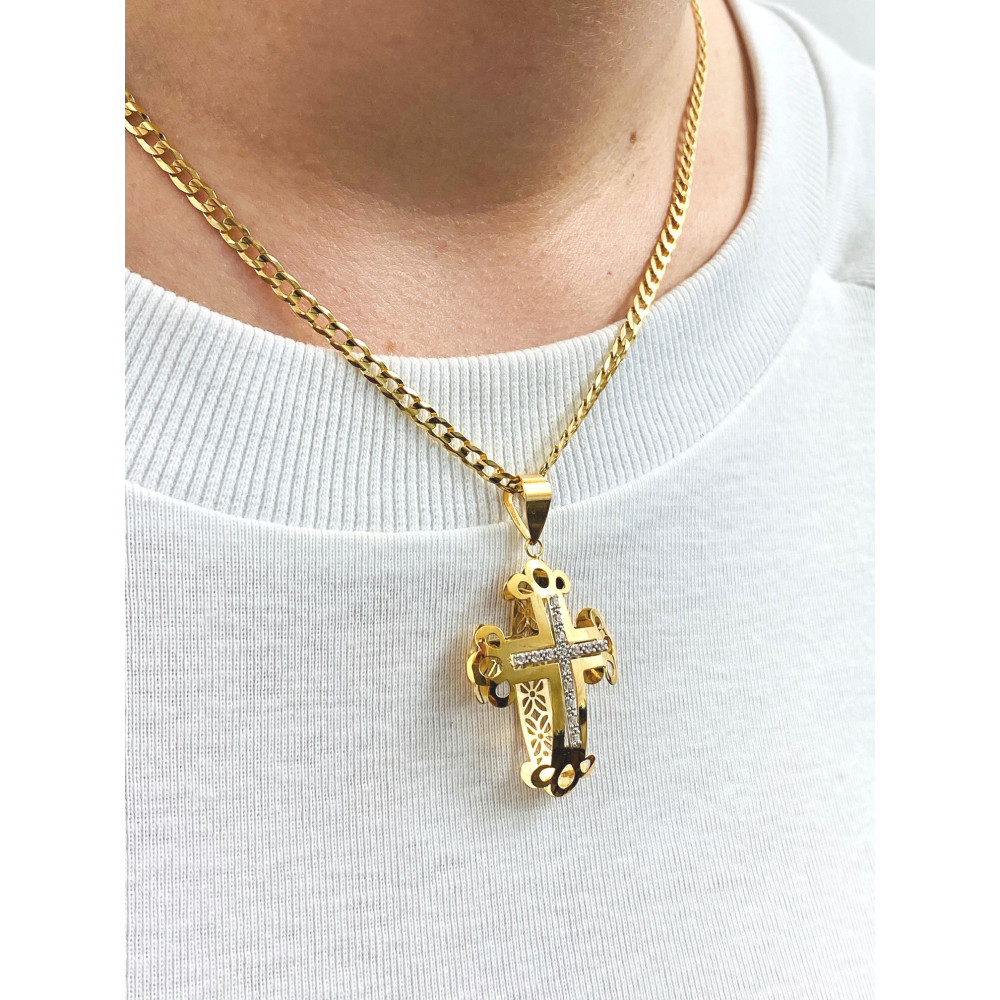 Złoty krzyżyk przestrzenny z cyrkoniami