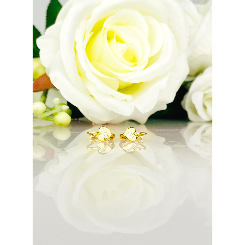 Złote kolczyki serca z cyrkoniami