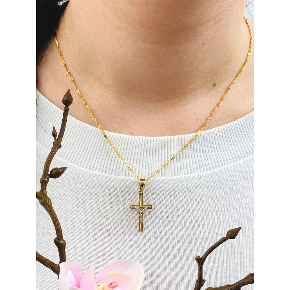 Złoty krzyżyk dwukolorowy Jezus Chrystus