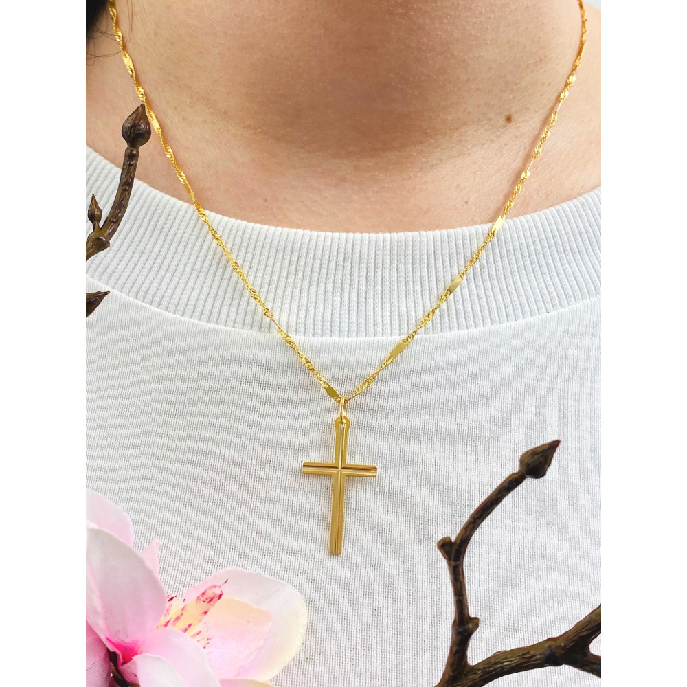 Złoty krzyżyk klasyczny prosty frezowany