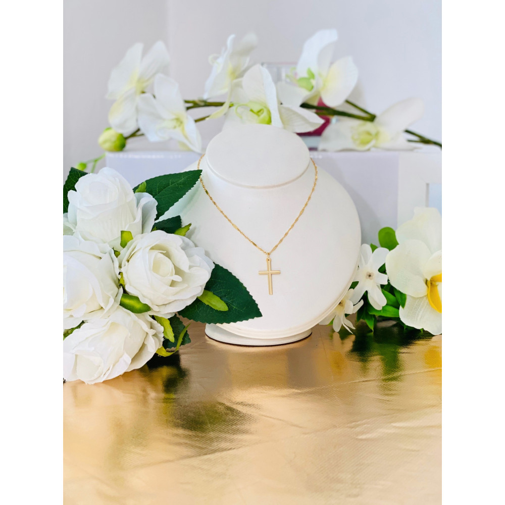 Złoty krzyżyk klasyczny prosty frezowany