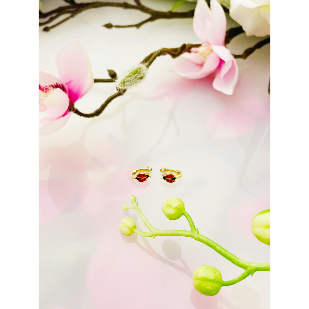 Złote kolczyki biedronki kolorowe