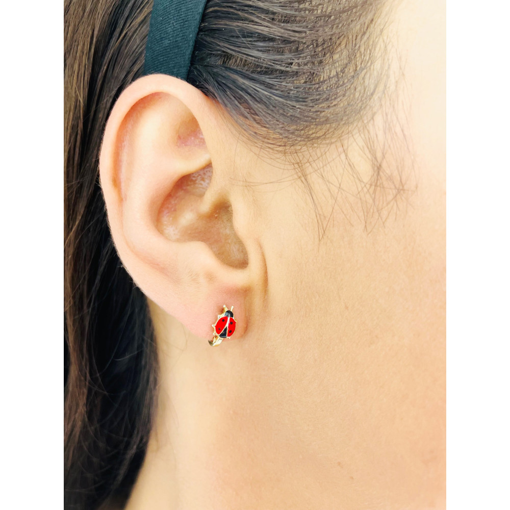 Złote kolczyki biedronki kolorowe