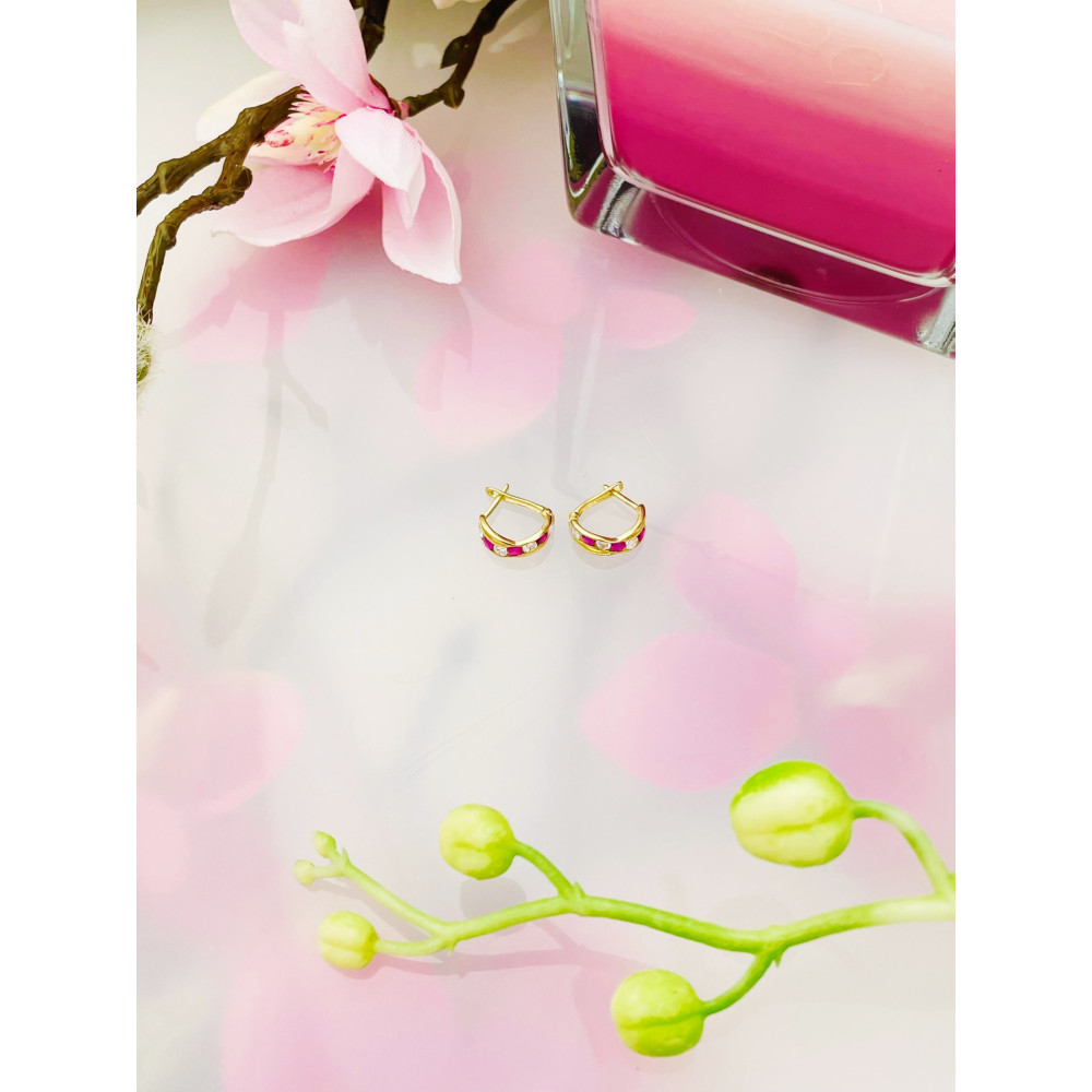 Złote kolczyki przecinki z cyrkoniami kolorowe