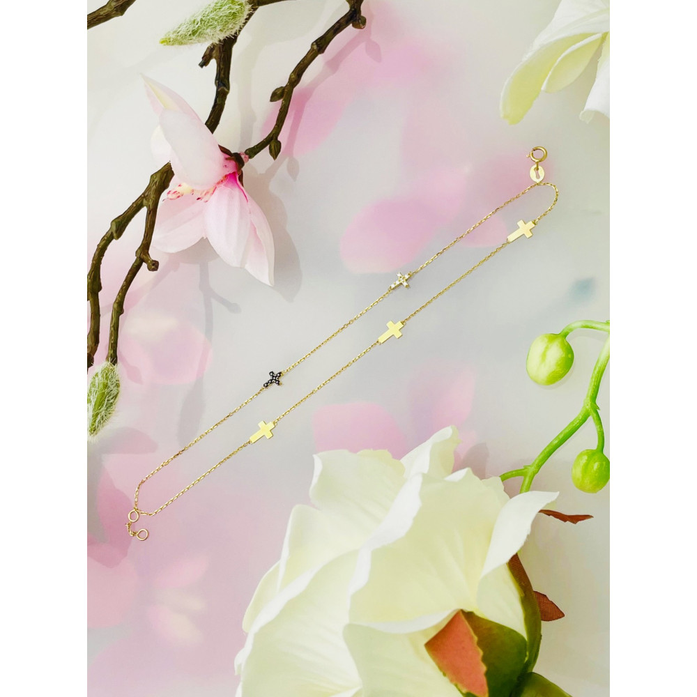 Damen Gold Armband Mit Zirconia Armkette Anhänger Kreuz