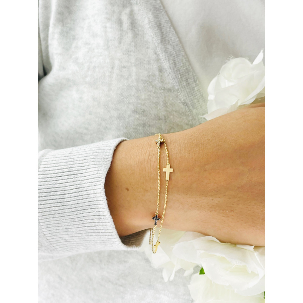 Damen Gold Armband Mit Zirconia Armkette Anhänger Kreuz