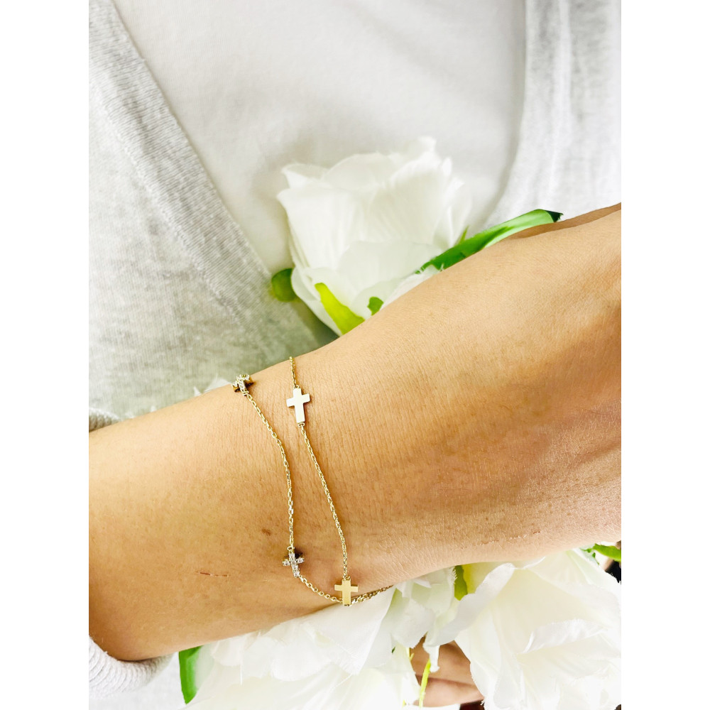 Damen Gold Armband Mit Zirconia Armkette Anhänger Kreuz