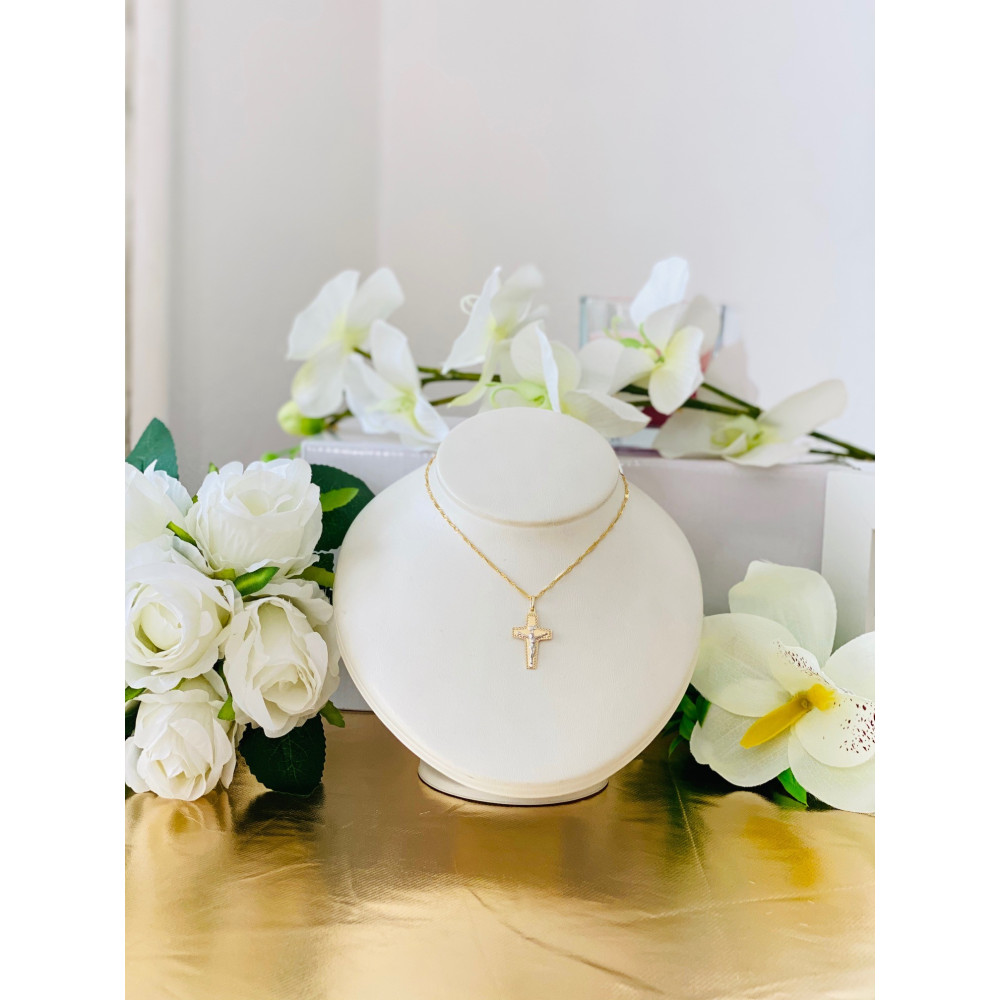 Złoty krzyżyk dwukolorowy Jezus Chrystus