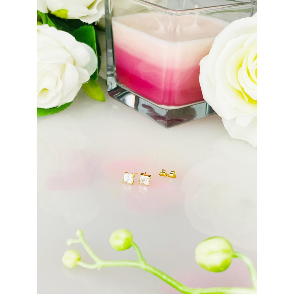 Gold Ohrringe Quadrat Mit Zirkonia Ohrhänger Ohrstecker Ohrschmuck Paar Gelbgold