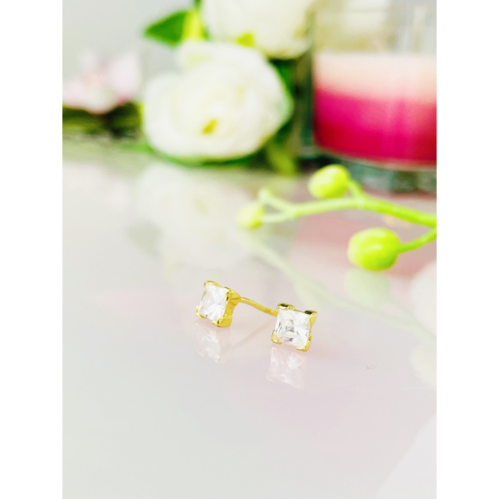 Gold Ohrringe Quadrat Mit Zirkonia Ohrhänger Ohrstecker Ohrschmuck Paar Gelbgold