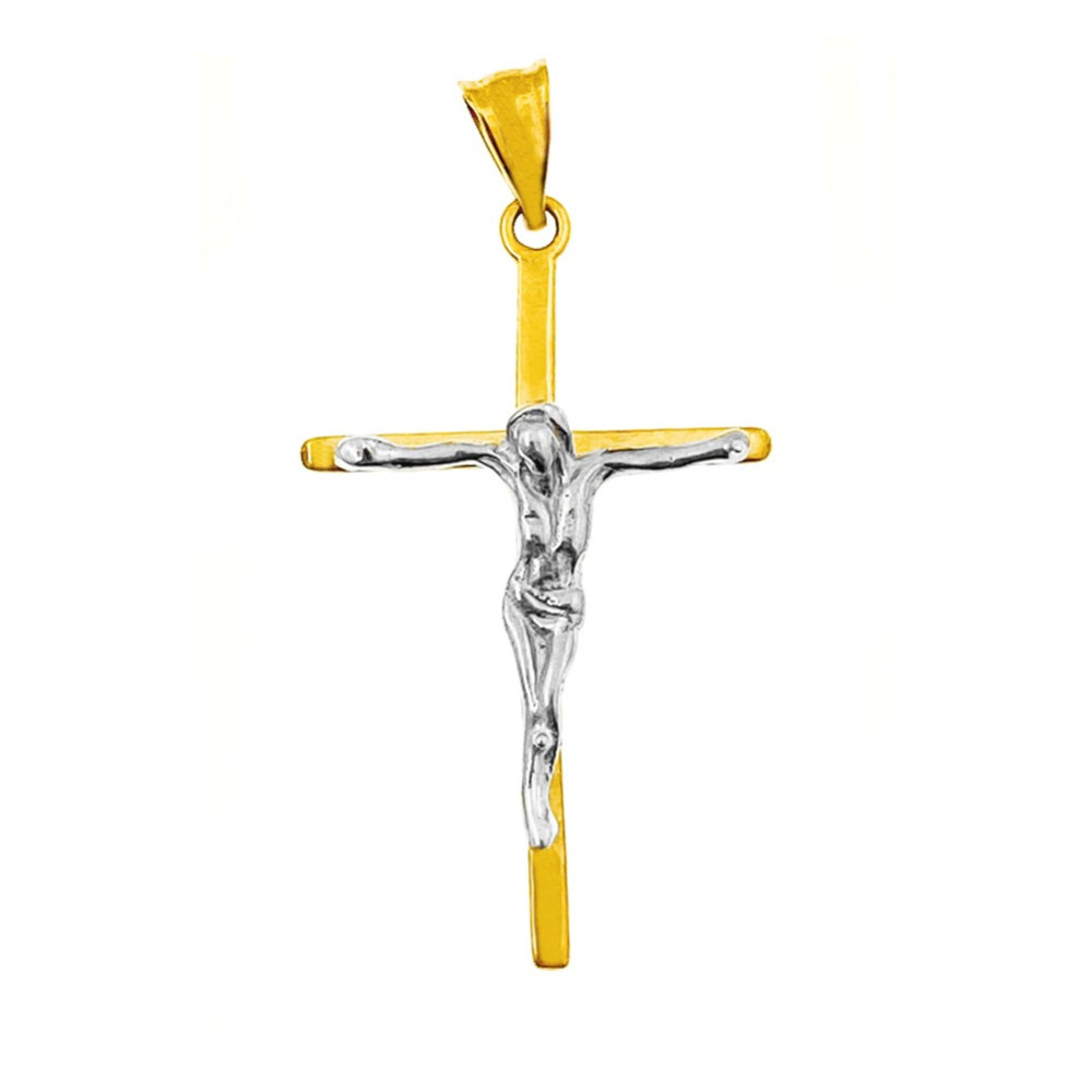 Złoty krzyżyk dwukolorowy Jezus Chrystus