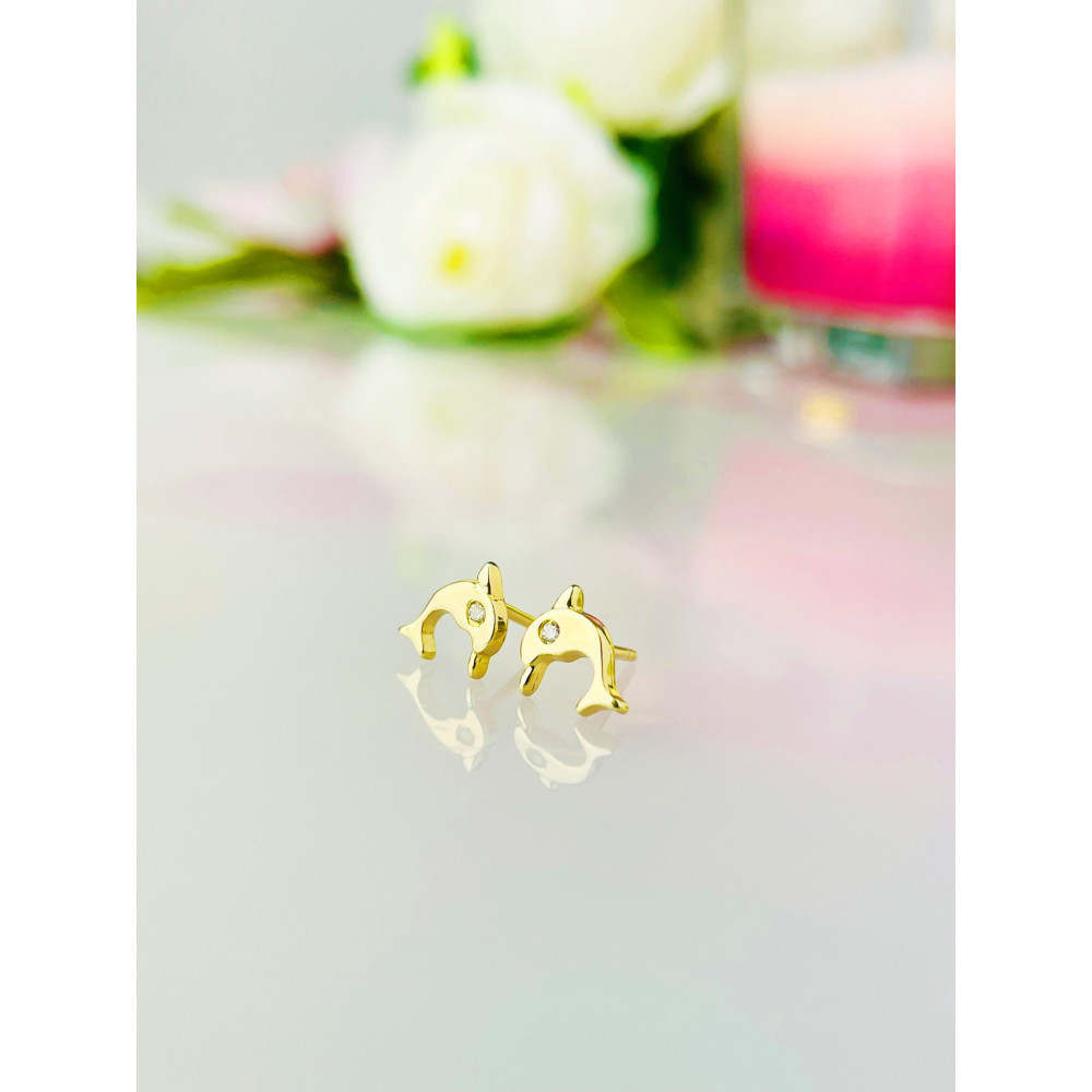 Gold Ohrringe Mit Zirkonia Ohrhänger Ohrstecker Ohrschmuck Paar Gelbgold Delfin