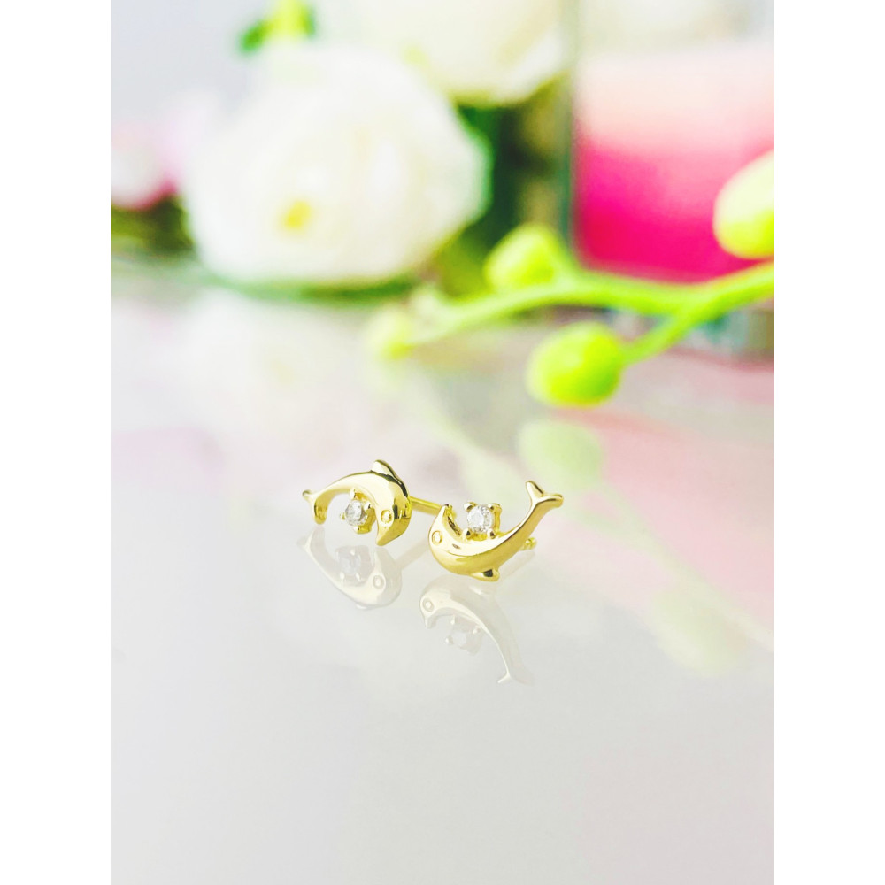 Gold Ohrringe Mit Zirkonia Ohrhänger Ohrstecker Ohrschmuck Paar Gelbgold Delfin