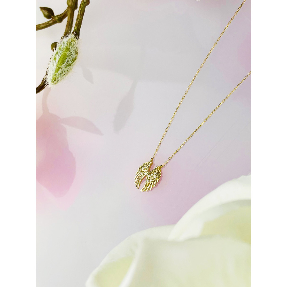 goldenes Halsband Mit Zirkonia Flügel