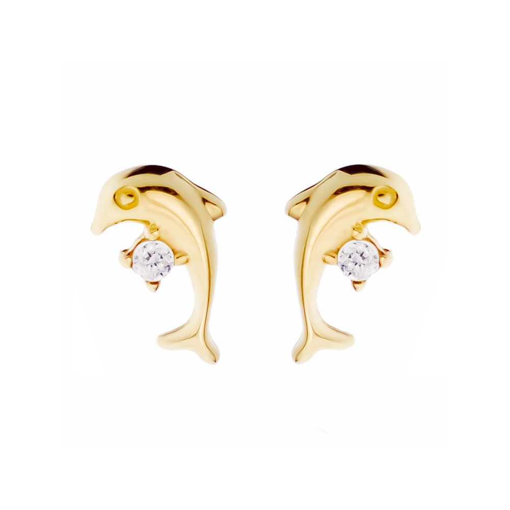 Gold Ohrringe Mit Zirkonia Ohrhänger Ohrstecker Ohrschmuck Paar Gelbgold Delfin