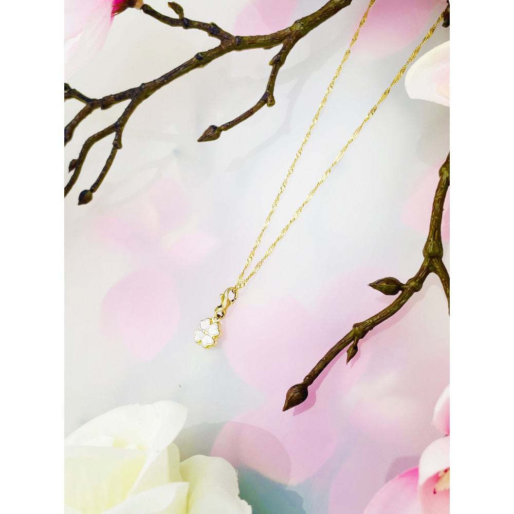 Złota zawieszka charms koniczynka figurka bikolor