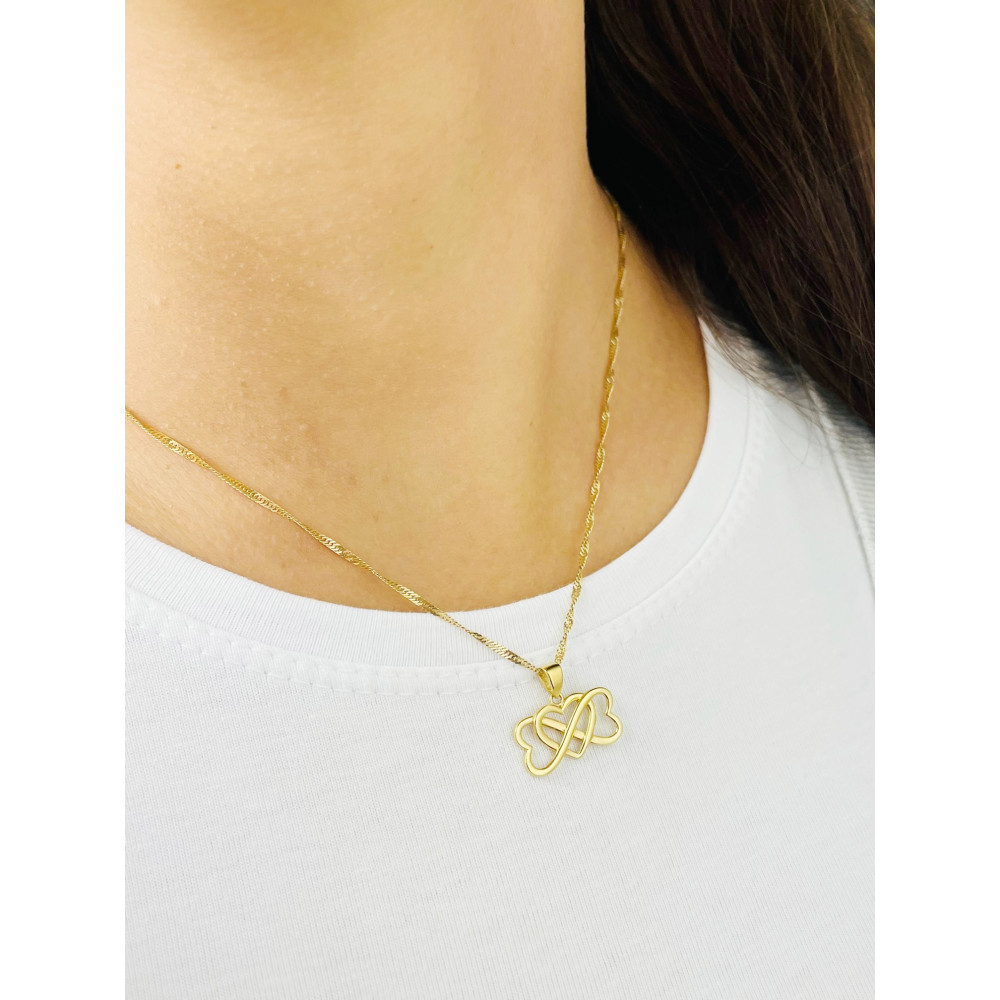 Złoty wisiorek serce nieskończoność zawieszka splecione trzy serduszka