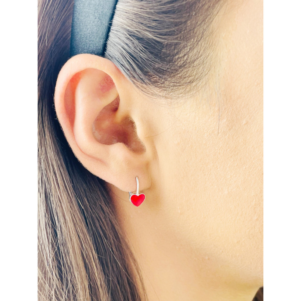 Srebrne kolczyki serca serduszka czerwone