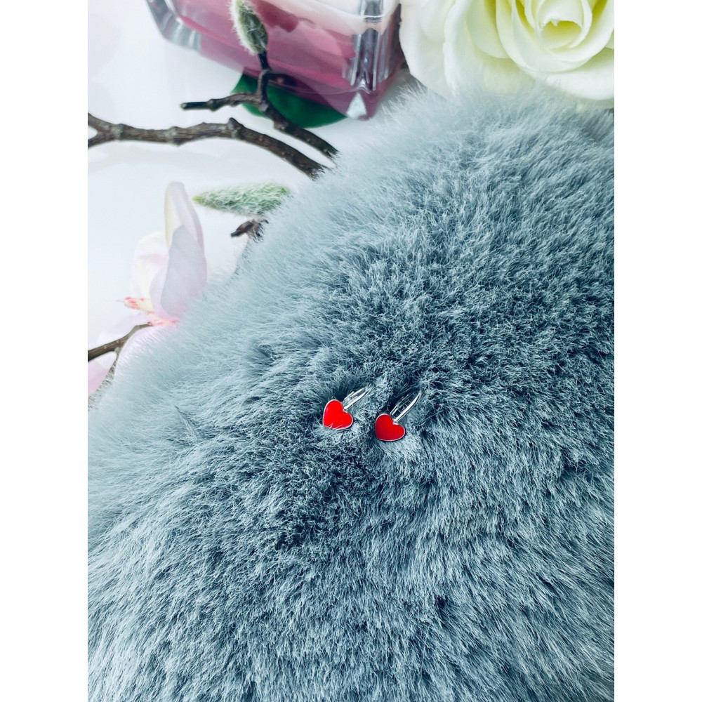 Srebrne kolczyki serca serduszka czerwone