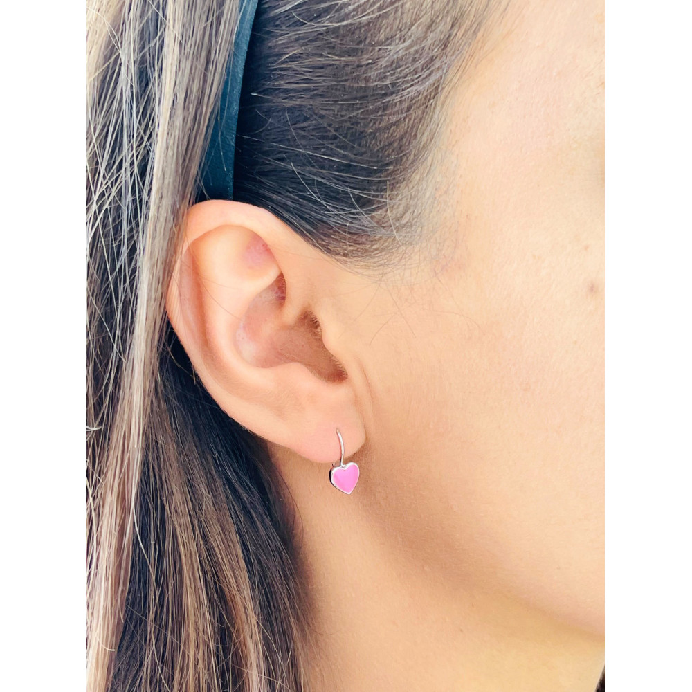 Srebrne kolczyki serca serduszka różowe
