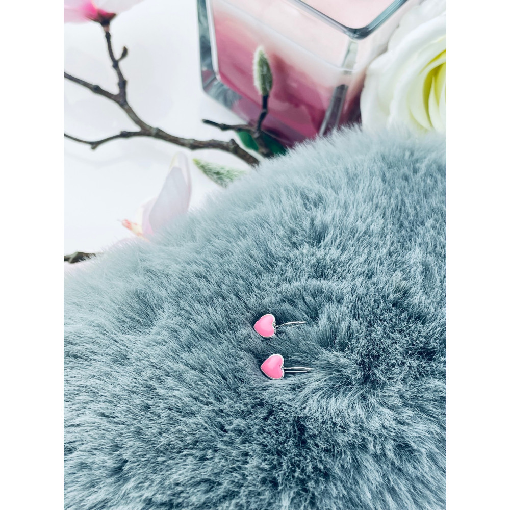 Srebrne kolczyki serca serduszka różowe