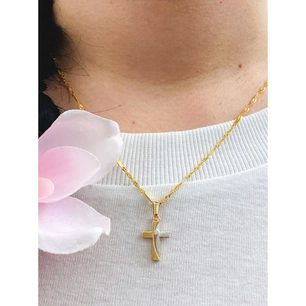 Złoty krzyżyk klasyczny prosty dwukolorowy