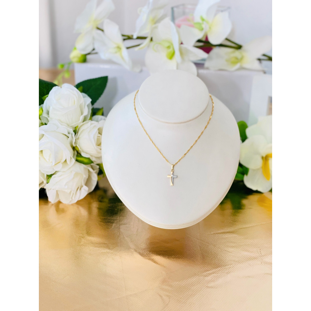 Złoty krzyżyk klasyczny prosty dwukolorowy