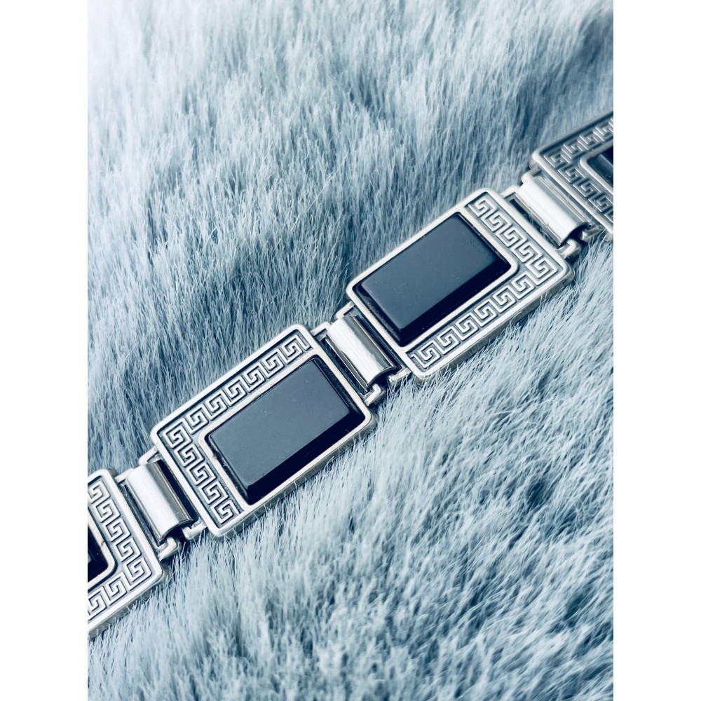 Damenarmband mit griechischem Muster aus 925er Silber mit Onyx