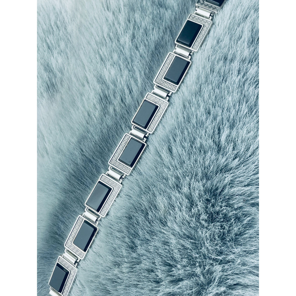 Damenarmband mit griechischem Muster aus 925er Silber mit Onyx