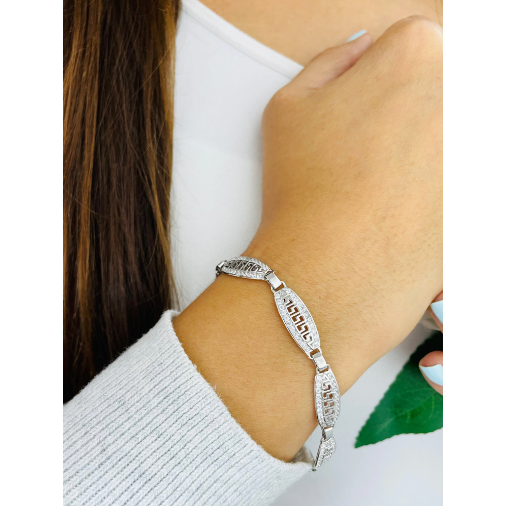 Armband 925 Silber Damen Griechisches Muster mit Zirkonen