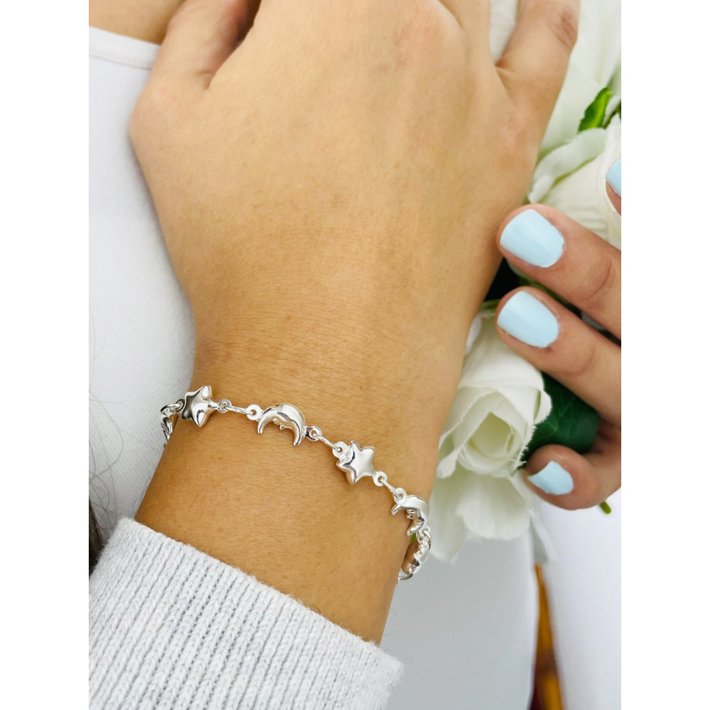 Srebrna bransoletka gwiazdki księżyce