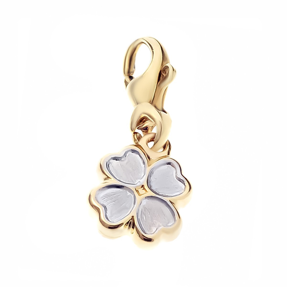 Złota zawieszka charms koniczynka figurka bikolor