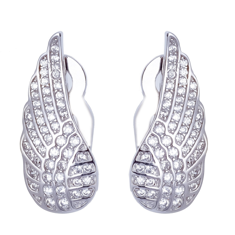 Srebrne klipsy skrzydła z cyrkoniami