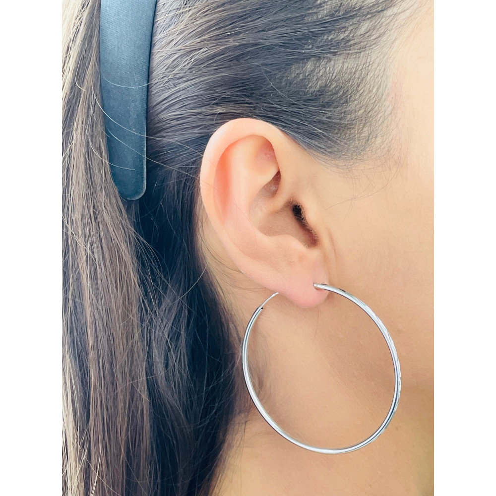 Srebrne kolczyki duże koła okręgi frezowane