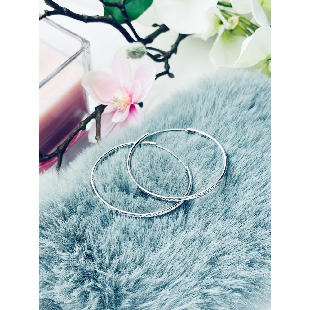 Srebrne kolczyki duże koła okręgi frezowane