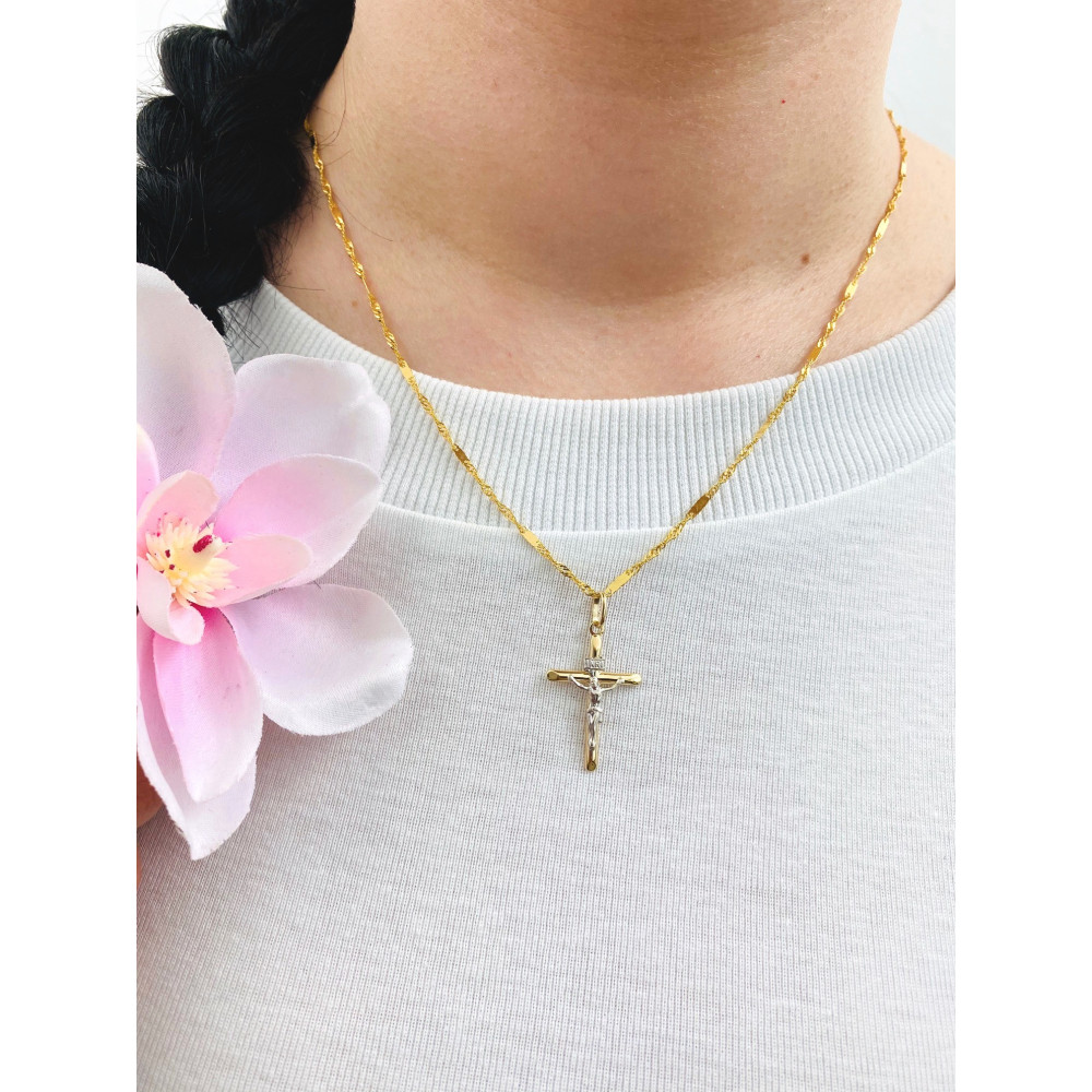 Złoty krzyżyk dwukolorowy Jezus Chrystus
