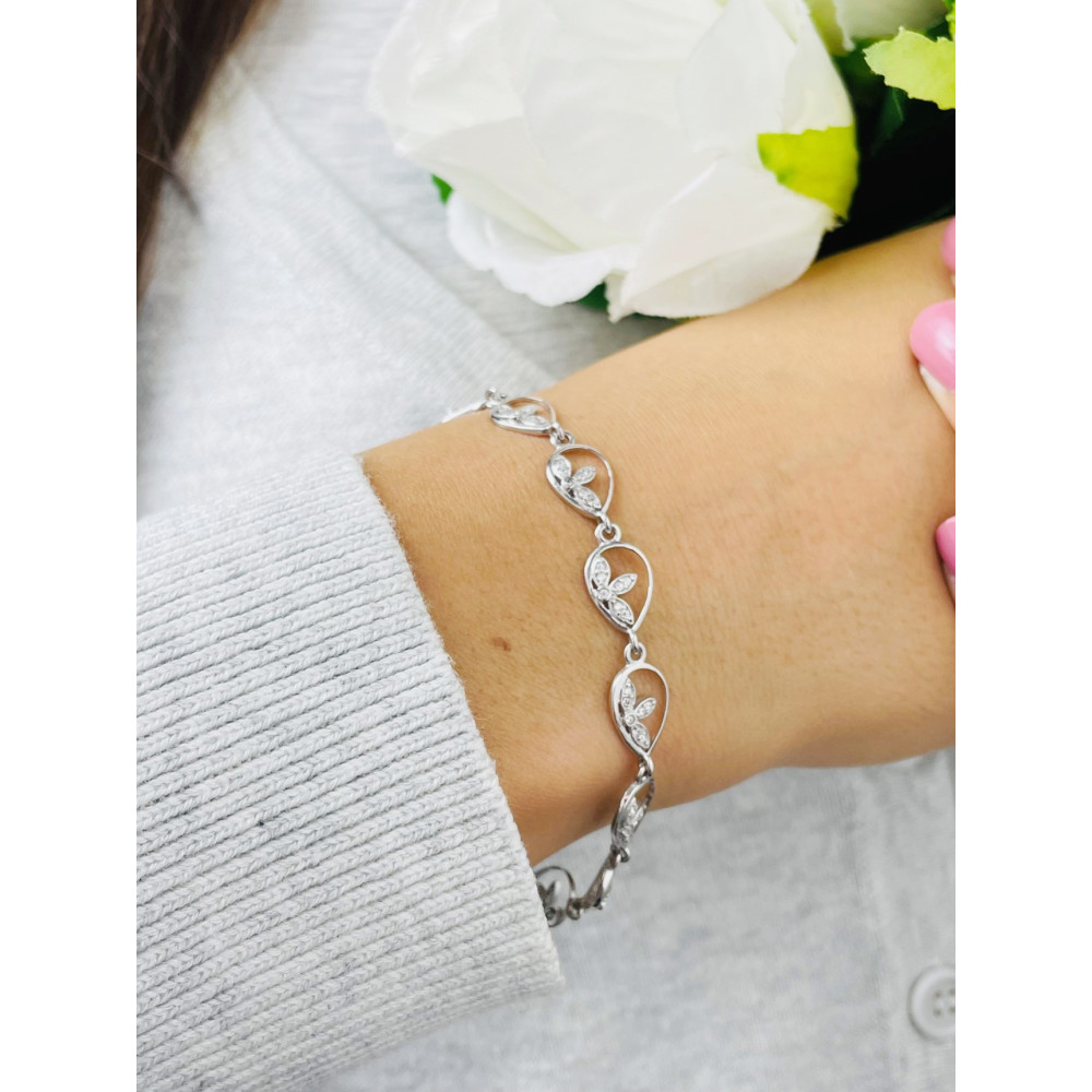 Blume Armband 925 Silber mit Zirkonen Damen Kinder