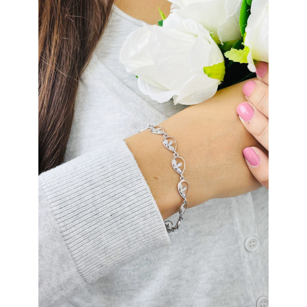 Blume Armband 925 Silber mit Zirkonen Damen Kinder