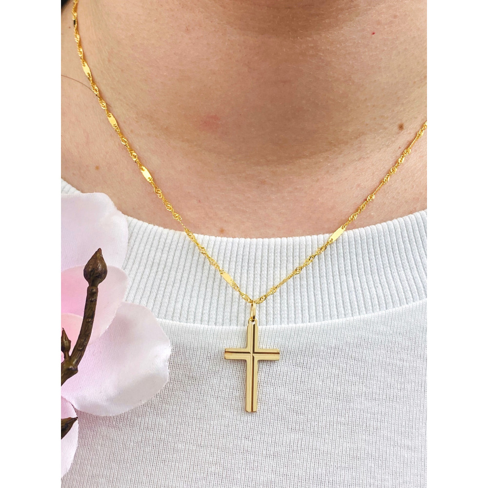 Złoty krzyżyk klasyczny prosty diamentowany