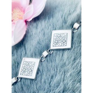 Quadrat Blume Armband 925 Silber Damen