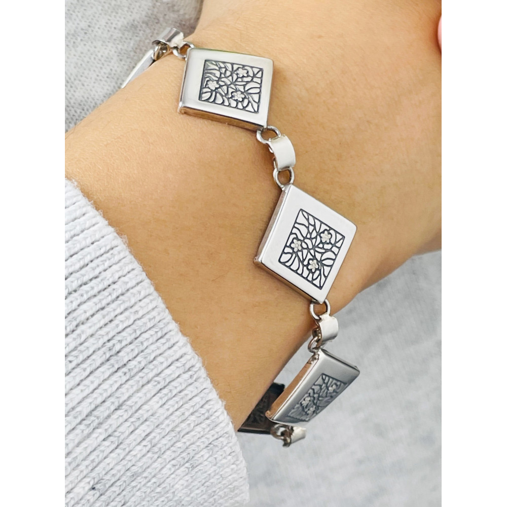 Quadrat Blume Armband 925 Silber Damen